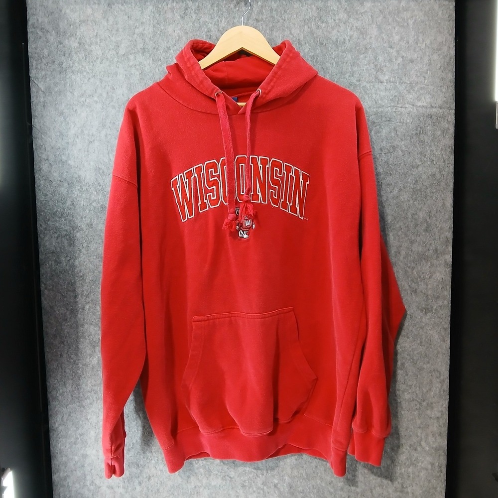 Old Varsity Brand Wisconsin Badgers Hoodie Red‎ Pullover Sweatshirt Men's